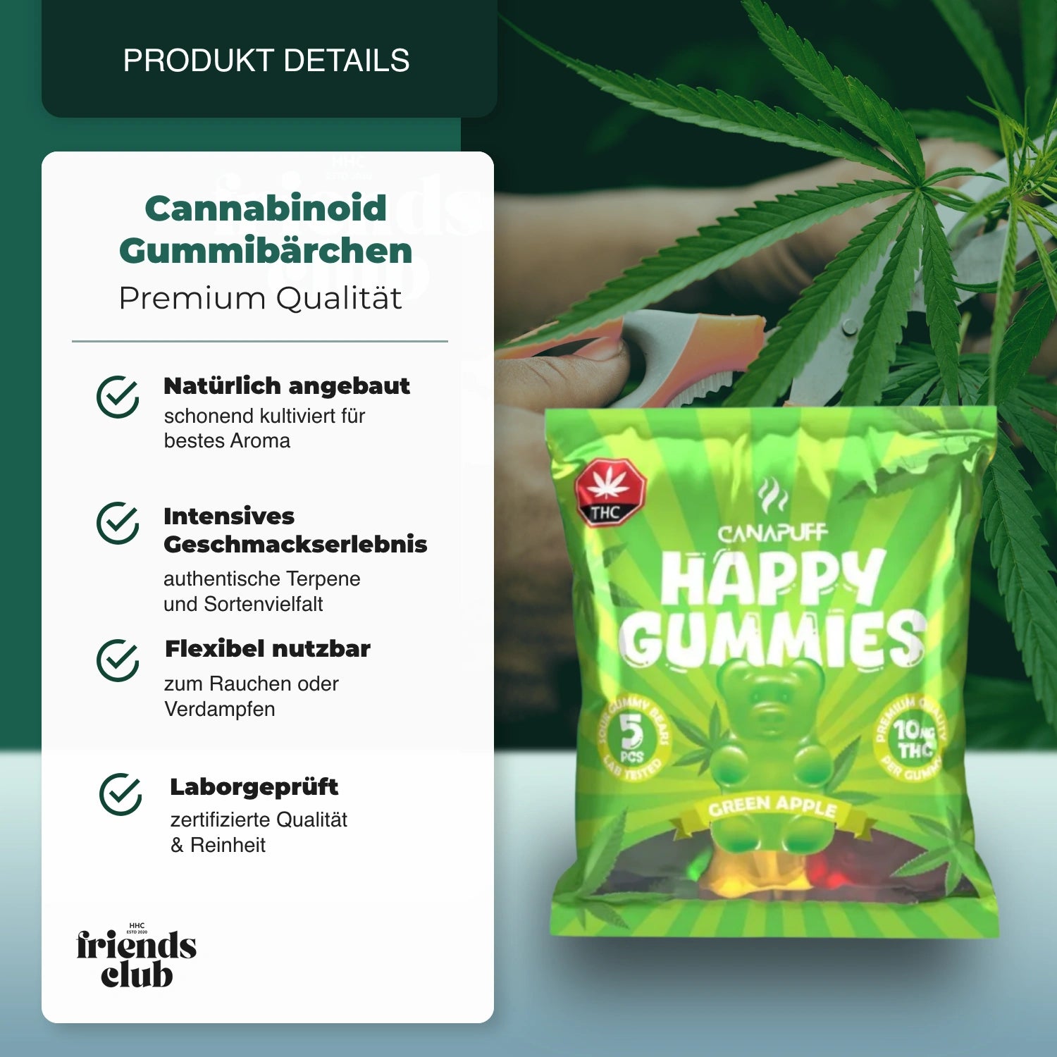 THC Aroma Gummies Grüner Apfel 5Stk-HHCFriends