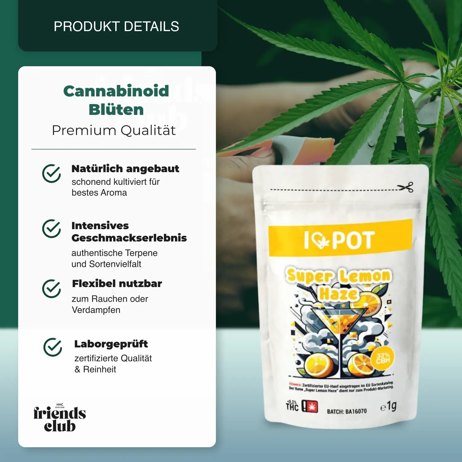 CBH Blüten Super Lemon Haze 33% I♥Pot - hhcfriends