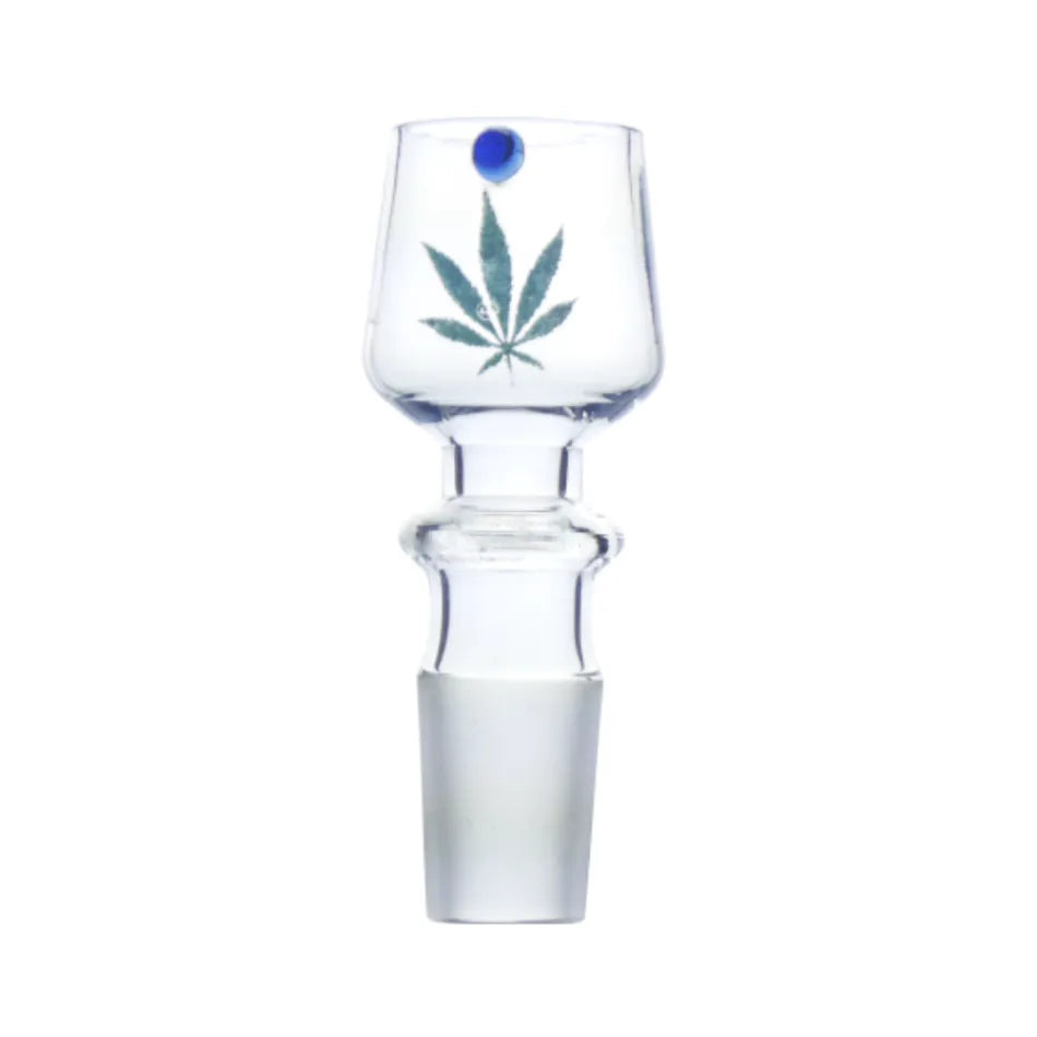 Glas Kopf mit Blatt & blauem Punkt eng-HHCFriends