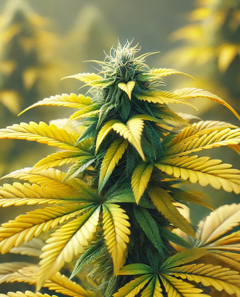 cannabispflanze mit gelben Blättern
